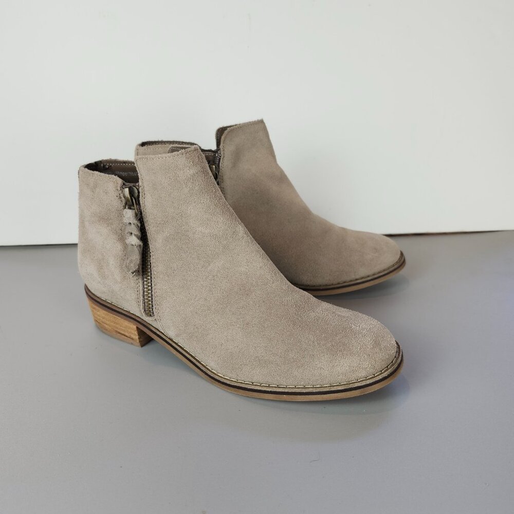 Blondo Liam Waterproof Tan Suede Double Zip Moto Booties Sz 7